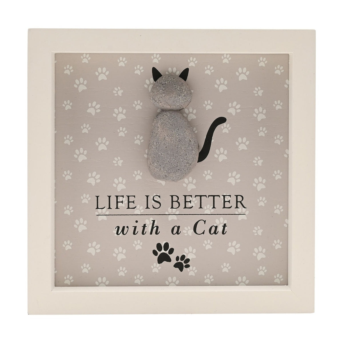 Life Is Better with a Cat Framed Wooden Plaque - Grey & Cream
