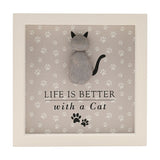 Life Is Better with a Cat Framed Wooden Plaque - Grey & Cream