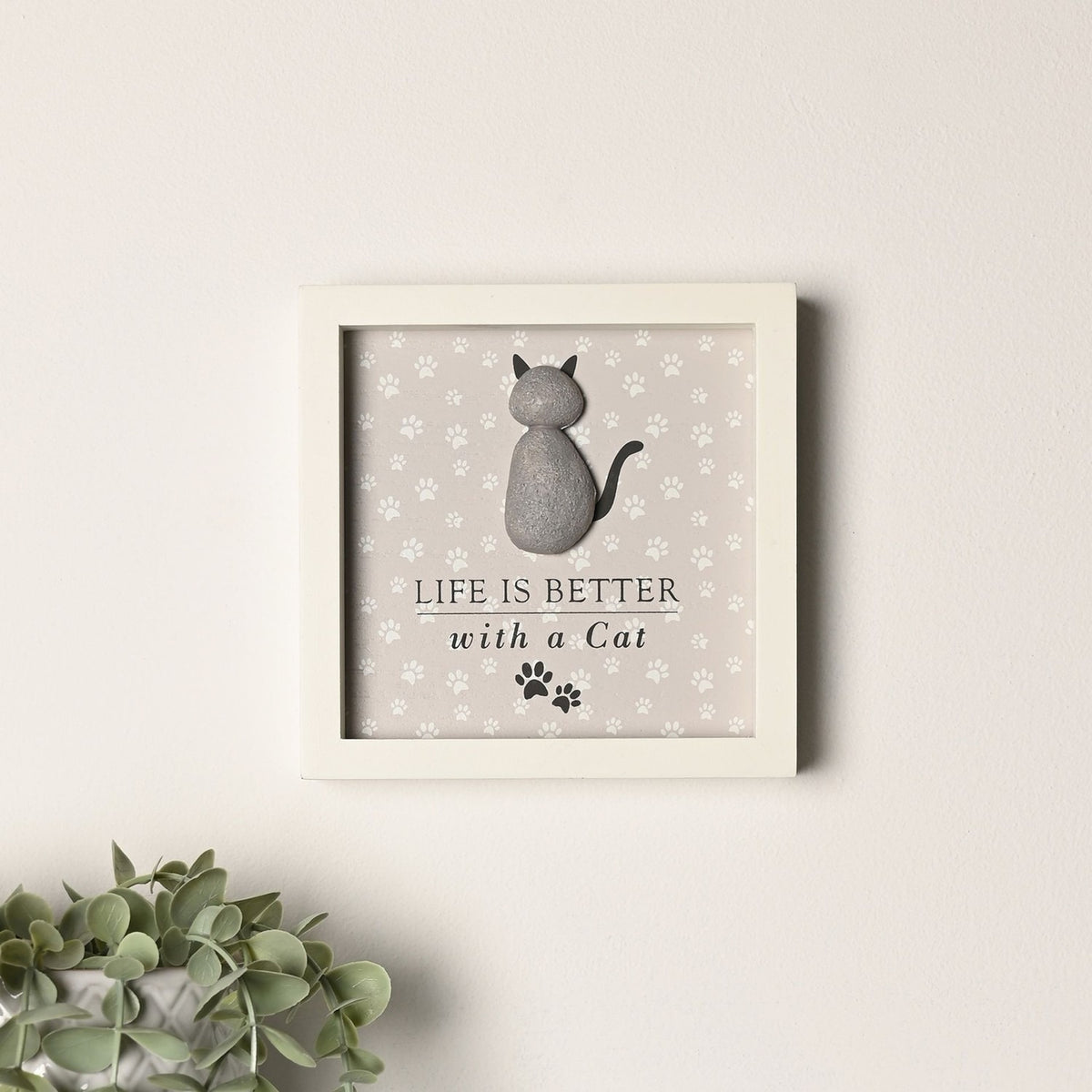 Life Is Better with a Cat Framed Wooden Plaque - Grey & Cream