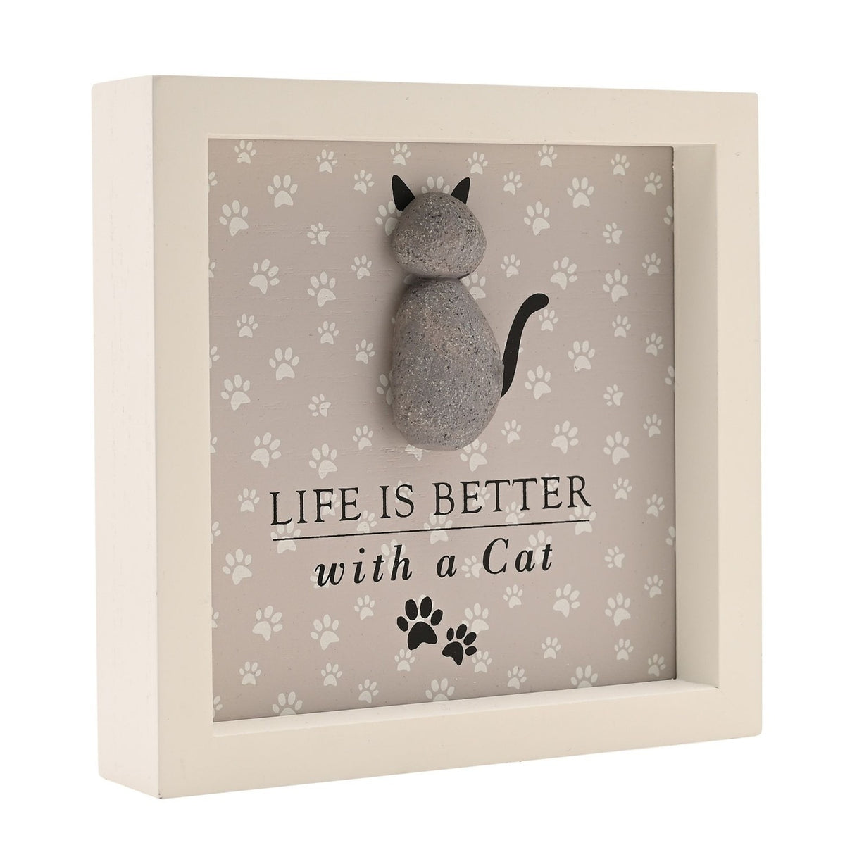 Life Is Better with a Cat Framed Wooden Plaque - Grey & Cream