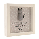 Life Is Better with a Cat Framed Wooden Plaque - Grey & Cream