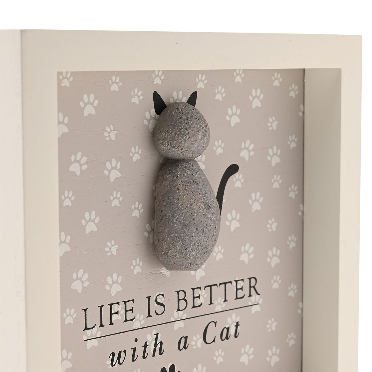 Life Is Better with a Cat Framed Wooden Plaque - Grey & Cream