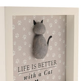Life Is Better with a Cat Framed Wooden Plaque - Grey & Cream
