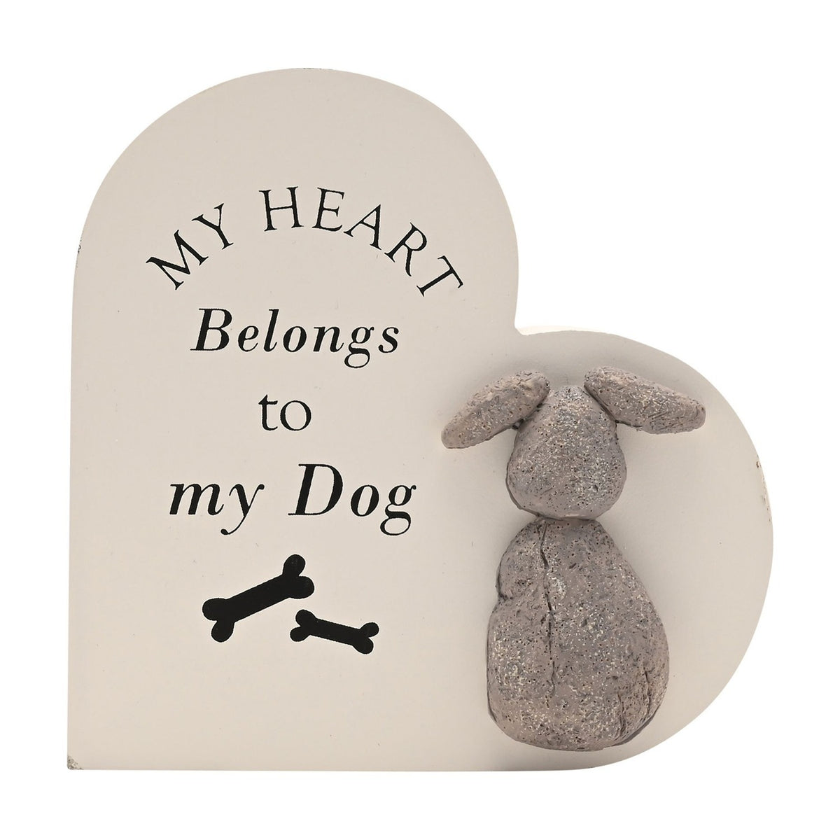 "My Heart Belongs to My Dog" Wooden Heart Plaque - Cream