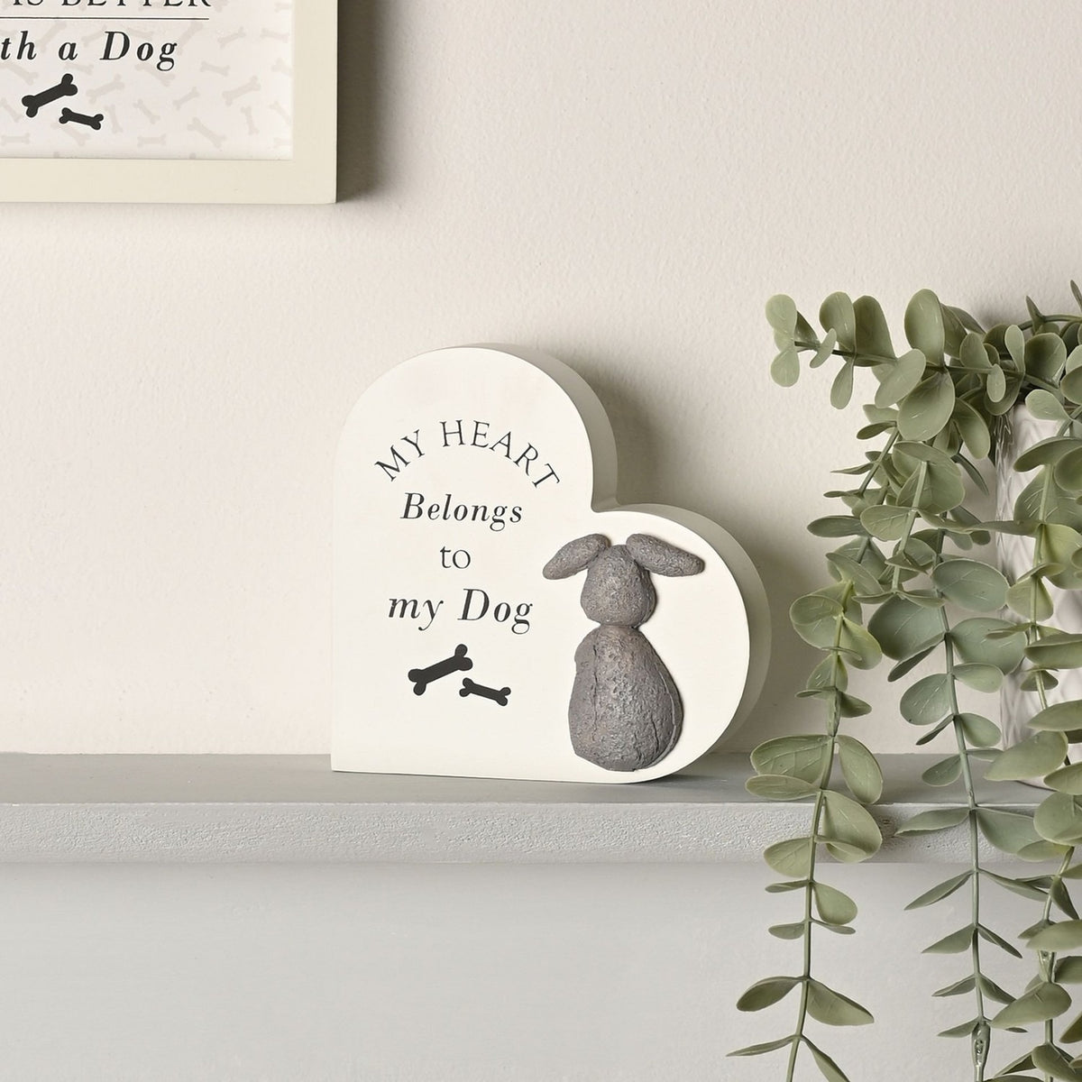 "My Heart Belongs to My Dog" Wooden Heart Plaque - Cream