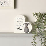 "My Heart Belongs to My Dog" Wooden Heart Plaque - Cream