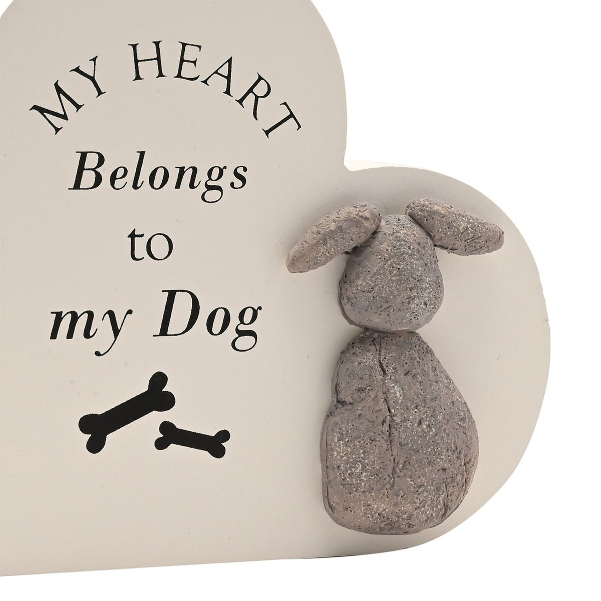 "My Heart Belongs to My Dog" Wooden Heart Plaque - Cream