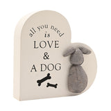 All You Need Is Love & A Dog Wooden Heart Plaque - Cream & Grey