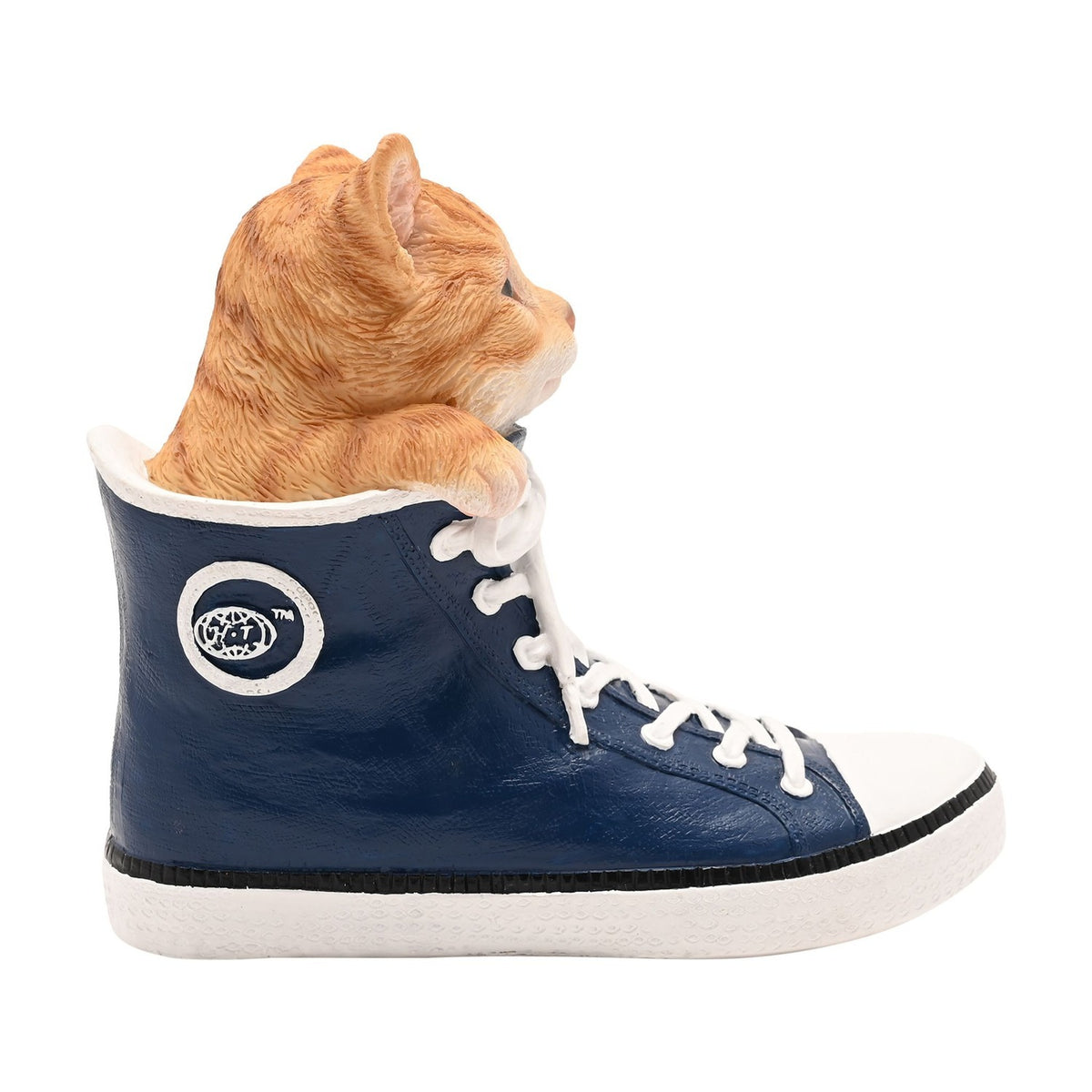 Kitten in a Lace-Up Trainer Resin Figurine - Blue & Orange