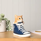 Kitten in a Lace-Up Trainer Resin Figurine - Blue & Orange
