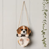 Dangling Beagle Puppy Ornament Figurine - White & Brown
