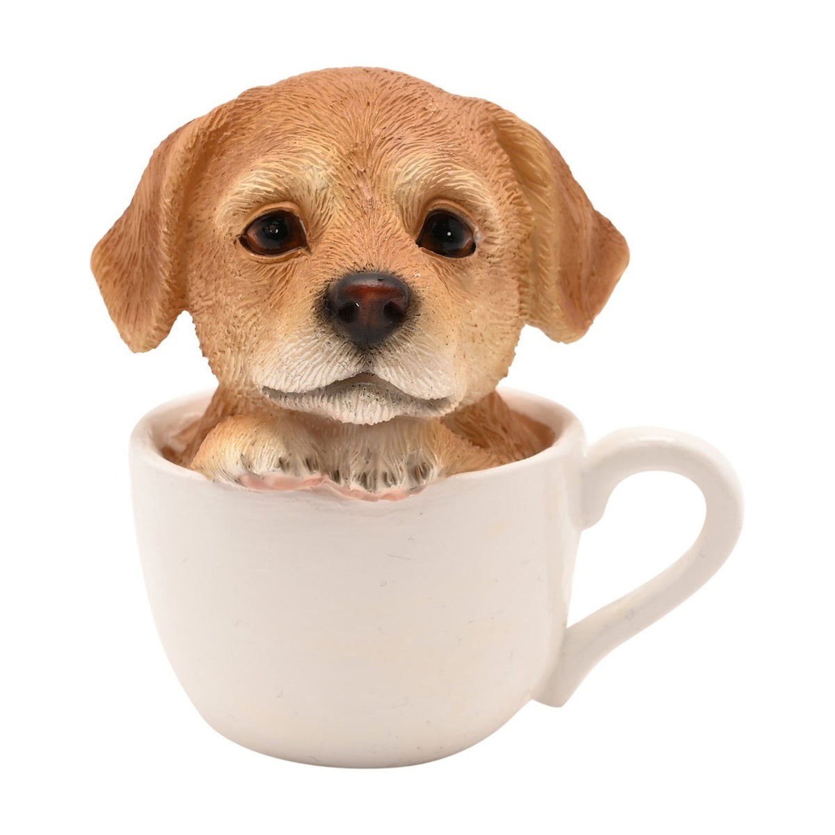 Peeking Puppy in a Cup Resin Figurine - Brown & White