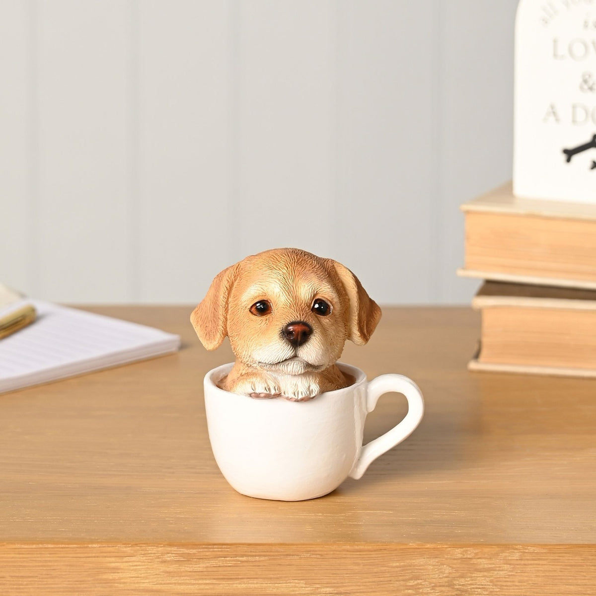 Peeking Puppy in a Cup Resin Figurine - Brown & White