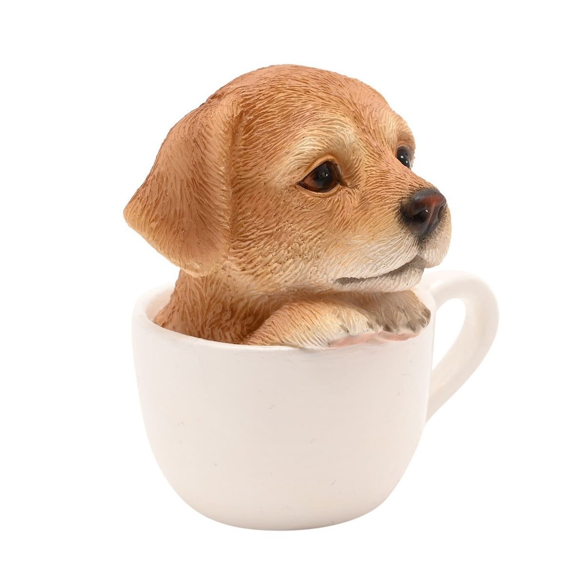Peeking Puppy in a Cup Resin Figurine - Brown & White