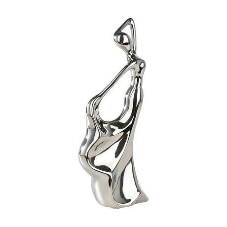 Benangin Ceramic Figurine in silver, an abstract dancing woman form with a mirror-like finish and an open loop body, set against a plain white background.