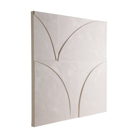 Beserah Wall Art in cream, a square relief panel in four sections with curved grooves forming an arched leaf-like pattern, shown at an angle on a plain white background.