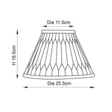 Endon Bevdon 25cm tapered lamp shade dimension diagram showing 11.5cm top diameter, 25.5cm bottom diameter and 16.5cm height on a white background.