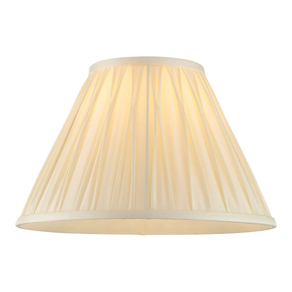 Endon Bevdon 30cm tapered lamp shade in ivory silk with hand-stitched pinch pleats and box pleat design, shown against a plain white background.