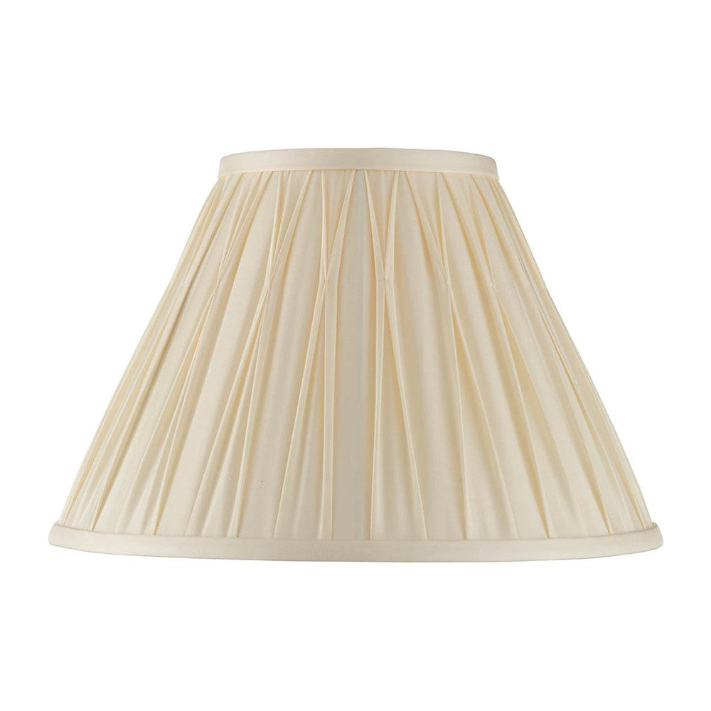 Endon Bevdon 30cm tapered lamp shade in ivory silk with hand-stitched pinch pleats and box pleat design, shown on a plain white background.