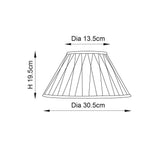 Endon Bevdon tapered lamp shade dimension diagram showing 13.5cm top diameter, 30.5cm bottom diameter, and 19.5cm height on a white background.