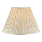 Endon Bevdon 40cm tapered lamp shade in ivory silk with hand-stitched pinch pleats and box pleat design, shown on a plain white background.