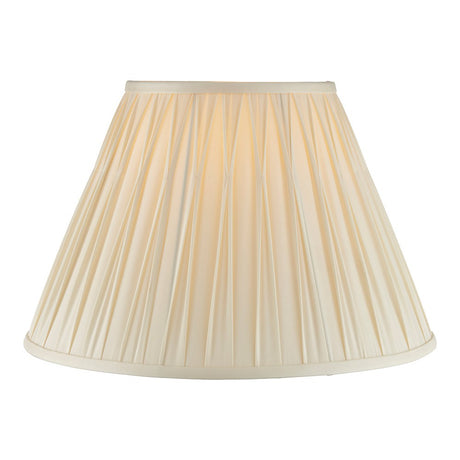 Endon Bevdon 40cm tapered lamp shade in ivory silk with hand-stitched pinch pleats and box pleat design, shown on a plain white background.