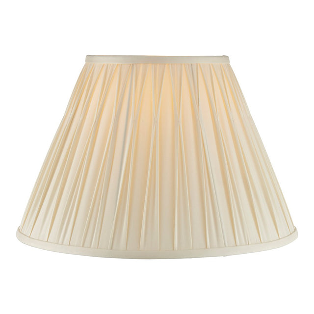 Endon Bevdon 40cm tapered lamp shade in ivory silk with hand-stitched pinch pleats and box pleat design, shown on a plain white background.