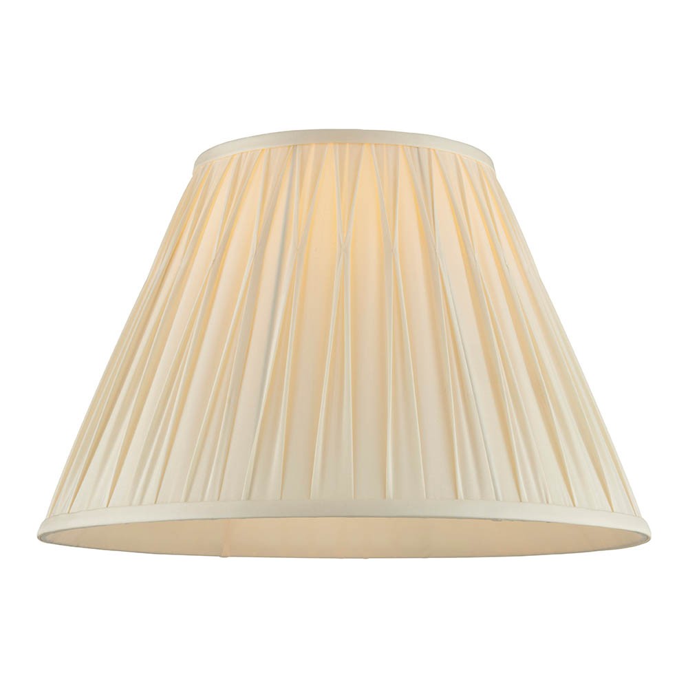 Endon Bevdon 40cm tapered lamp shade in ivory silk with hand-stitched pinch pleats and box pleat design, shown on a plain white background.