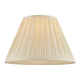 Endon Bevdon 40cm tapered lamp shade in ivory silk with hand-stitched pinch pleats and box pleat design, shown on a plain white background.