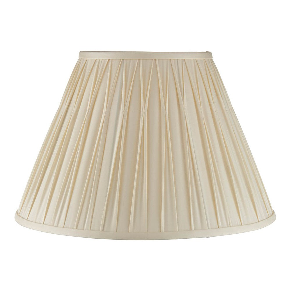 Endon Bevdon 40cm tapered lamp shade in ivory silk with hand-stitched pinch pleats and box pleat design, shown on a plain white background.