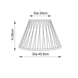 Endon Bevdon 40cm tapered lamp shade dimension diagram showing 20cm top diameter, 40.5cm bottom diameter and 26cm height on a white background.