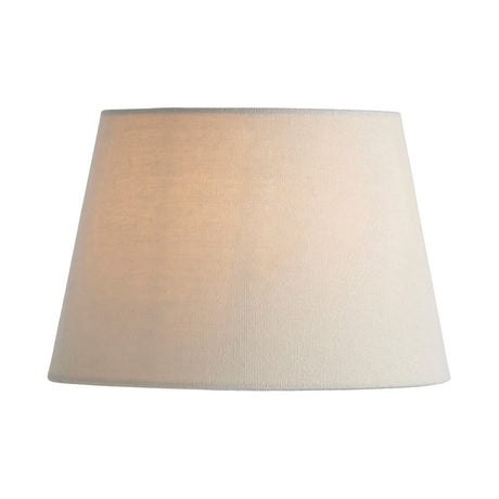 Endon Bevhurst 20cm tapered lamp shade in cream linen-effect fabric with a rolled edge and E14 gimbal fitting, shown on a plain white background.
