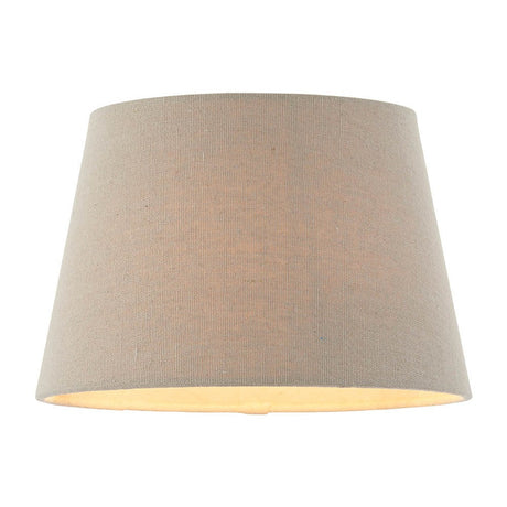 Endon Bevhurst 20cm tapered lamp shade in grey linen-effect fabric with rolled edge and E14 gimbal fitting, shown on a plain white background.