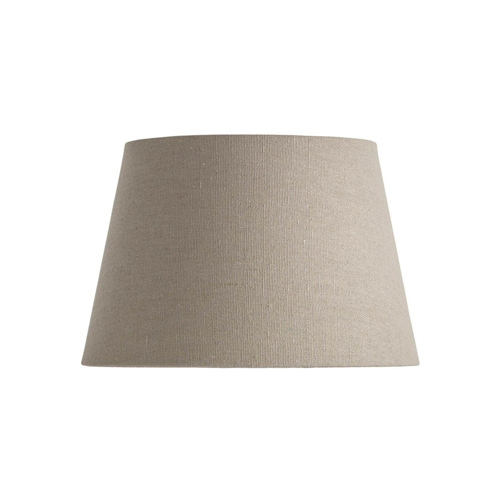 Endon Bevhurst 20cm tapered lamp shade in grey linen-effect fabric with rolled edge and E14 fixed gimbal, shown on a plain white background.