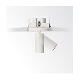 Beyond 7W plaster-in downlight frame in white, shown mounted on a track adaptor with an adjustable cylindrical spotlight head angled downward, set against a plain white background.