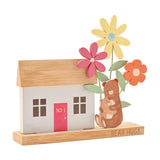 Bear Hugs House MDF Decoration with Flowers - Brown & Lilac