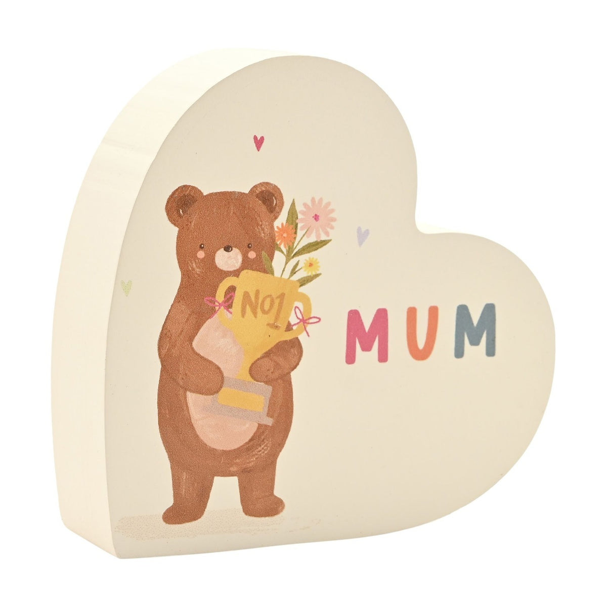 Bear Hugs Trophy No1 Mum Heart Wooden Plaque - White & Brown