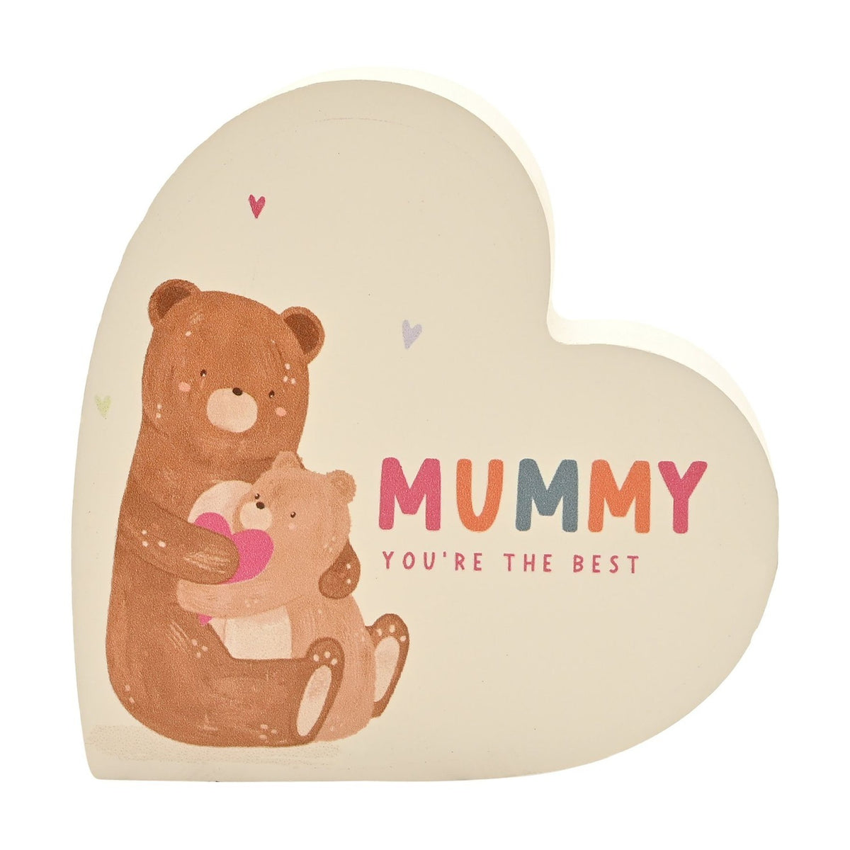 Mummy Bear Hugs Standing Wooden Heart Plaque - White & Brown