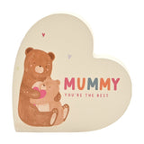 Mummy Bear Hugs Standing Wooden Heart Plaque - White & Brown
