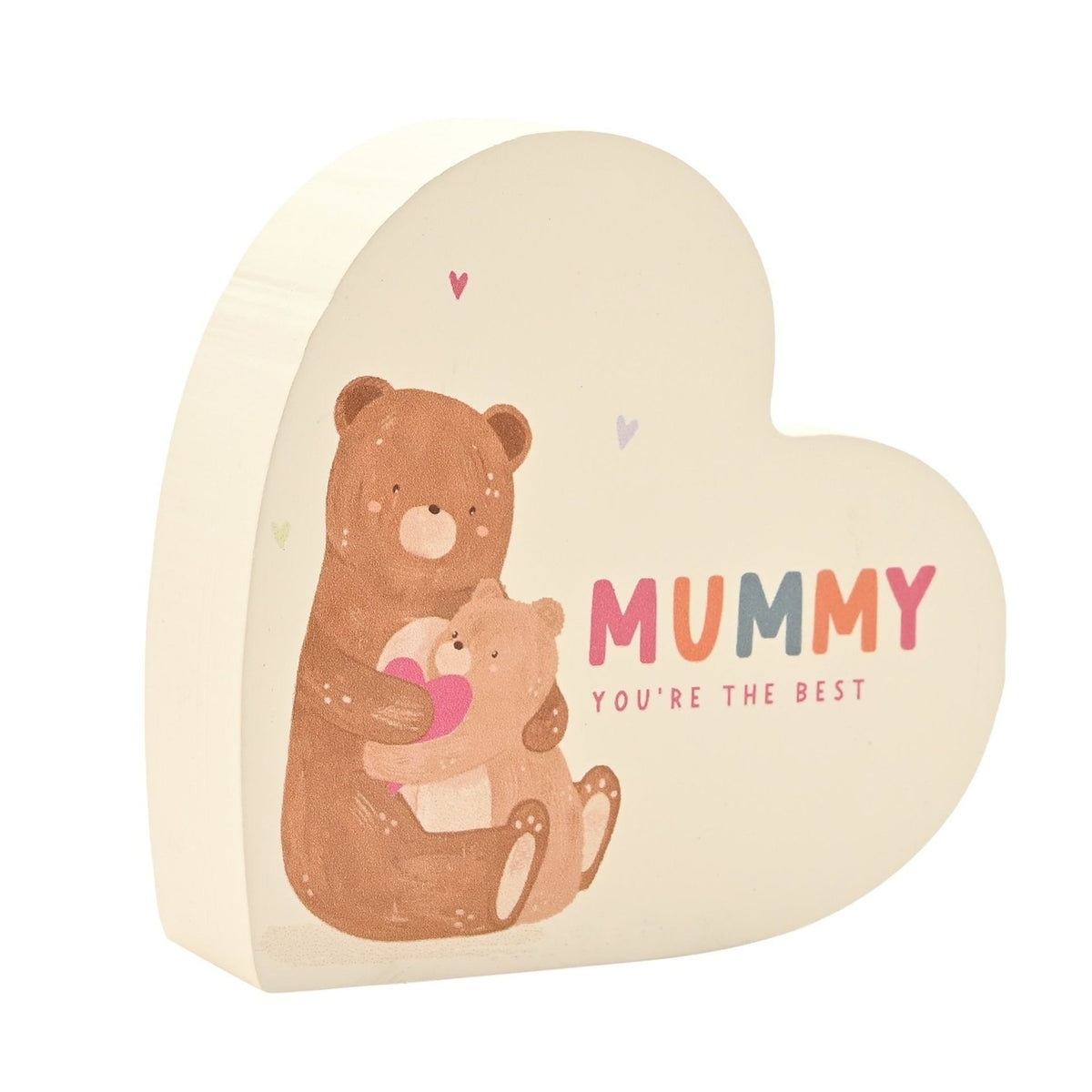 Mummy Bear Hugs Standing Wooden Heart Plaque - White & Brown