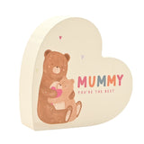 Mummy Bear Hugs Standing Wooden Heart Plaque - White & Brown