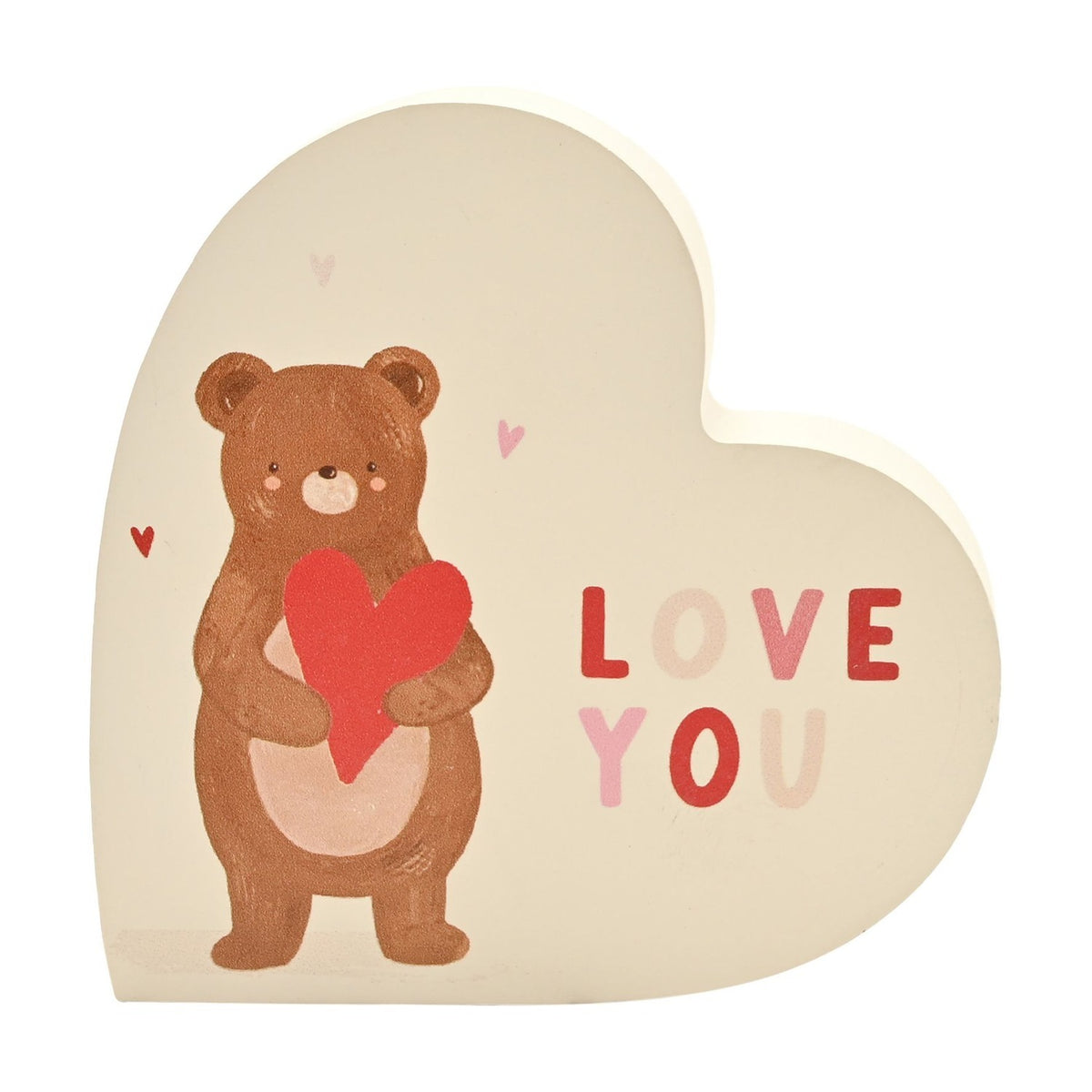 Bear Hugs Love You Heart Wooden Plaque - White & Brown