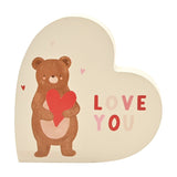 Bear Hugs Love You Heart Wooden Plaque - White & Brown