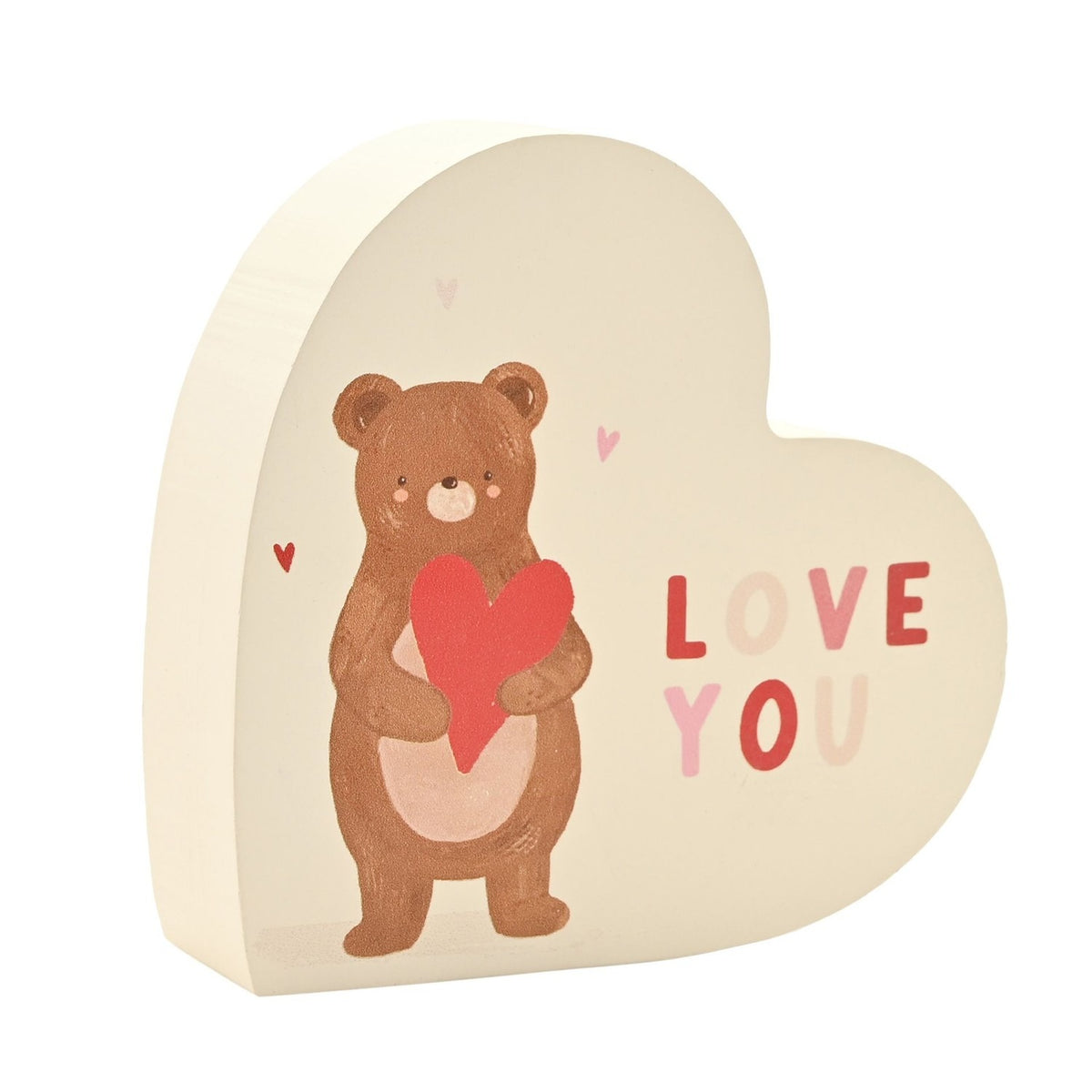 Bear Hugs Love You Heart Wooden Plaque - White & Brown