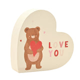 Bear Hugs Love You Heart Wooden Plaque - White & Brown