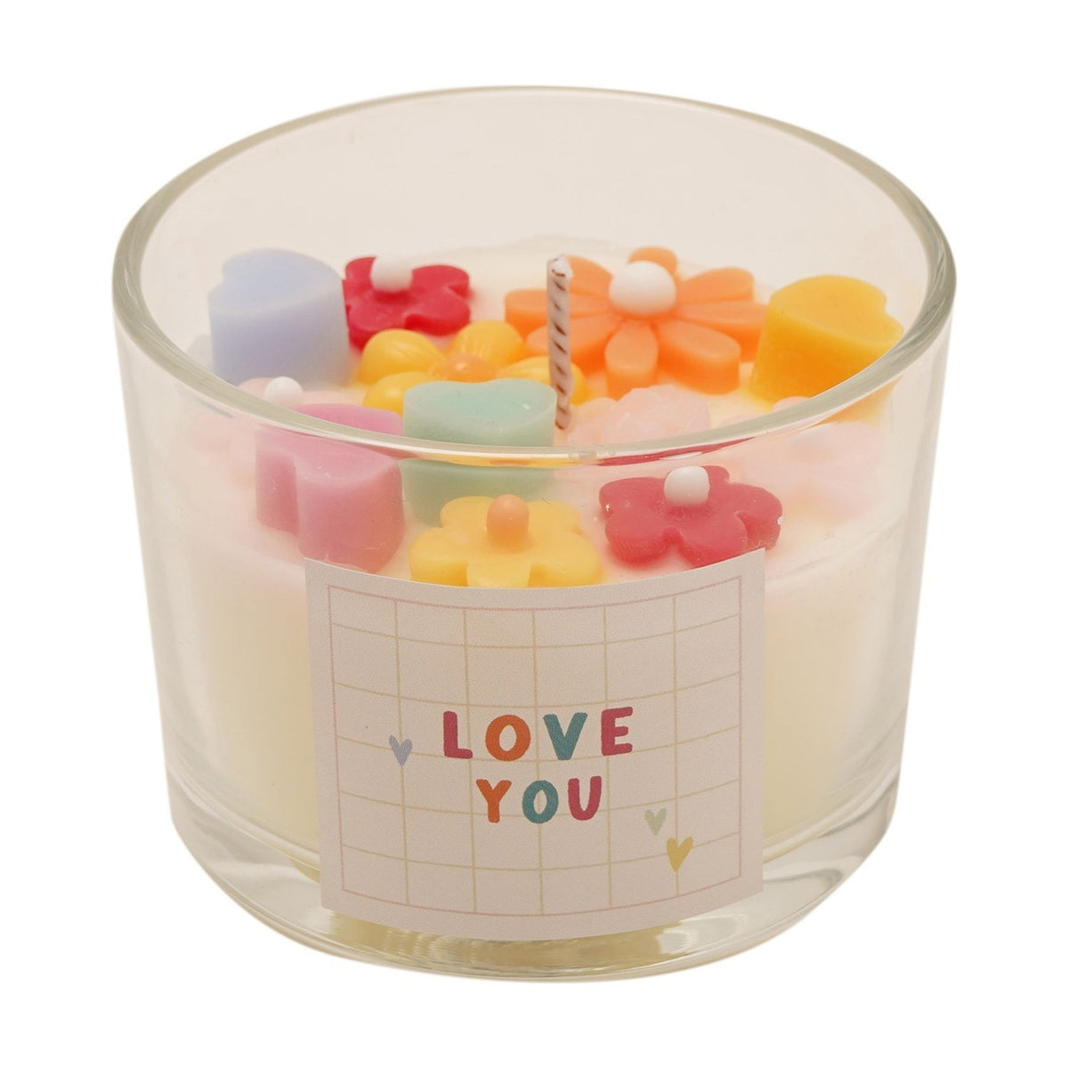 Love You Flower and Heart Topper Scented Candle - Cream