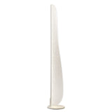 The Bianca Small LED Floor Lamp 20W 3000K - White features a tall, slim, modern silhouette with a textured white shade and curved design on a round base. Shown in profile against a white background, this lamp is dimmable.