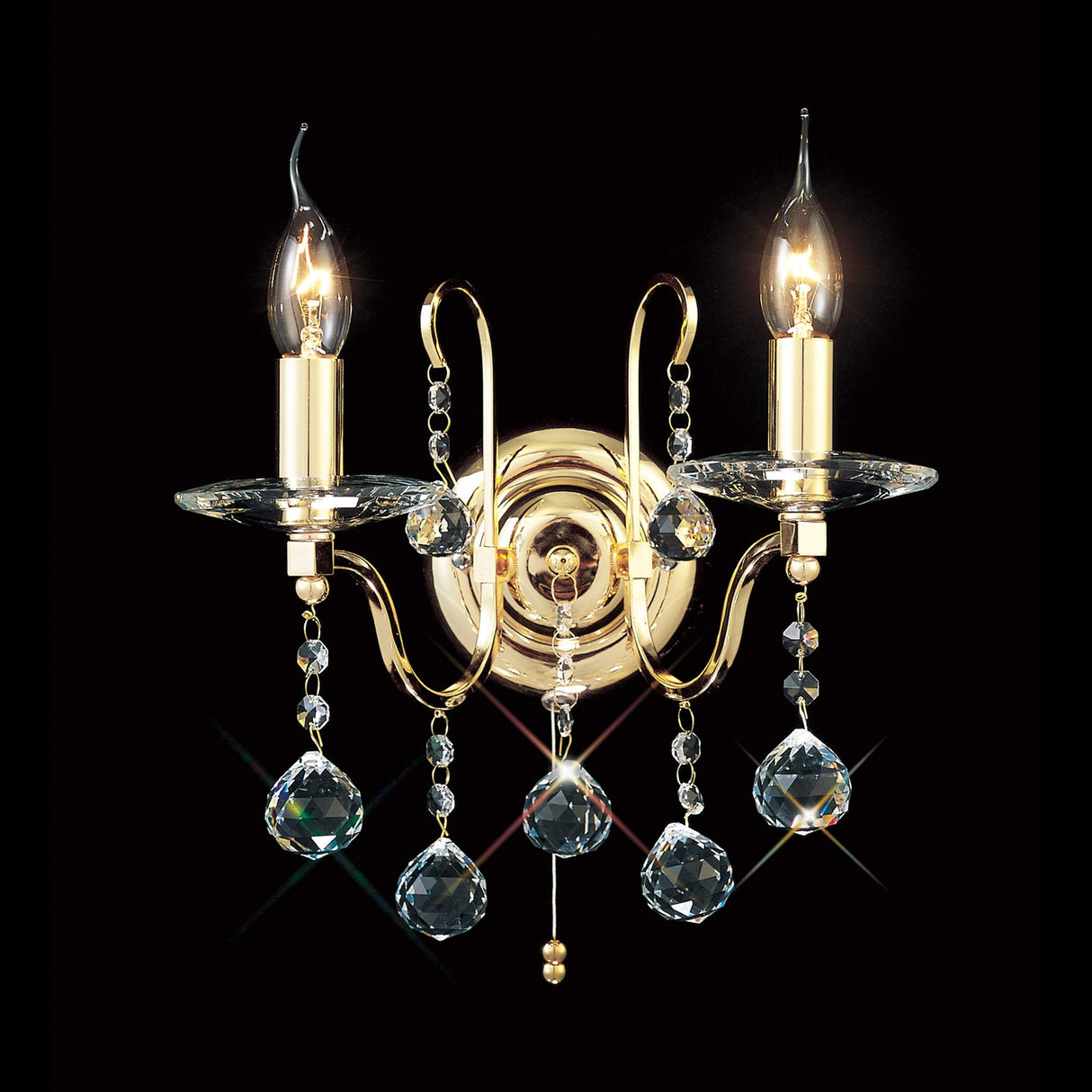 Bianco 2 Light Crystal Wall Light With Switch - Gold