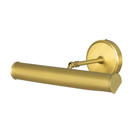Bilbury Brass Picture Light, 35.5cm, with a round backplate, jointed arm, and long reeded hood in a brushed brass finish, shown on a plain white background.