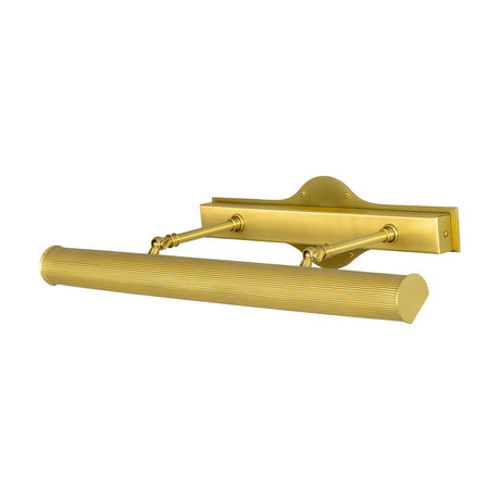 Bilbury Brass Picture Light, 60.5cm, with a long reeded cylindrical shade on two jointed brass arms from a slim wall-mounted back bar, shown on a plain white background.